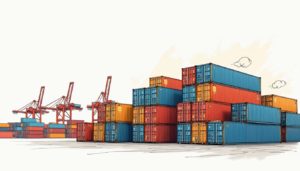 A variety of shipping containers stacked in an organized manner