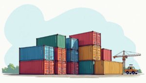 An organized stack of colorful shipping containers
