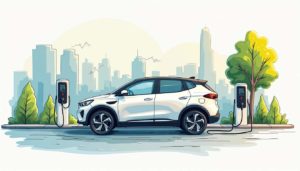 A modern electric vehicle charging station surrounded by various practical charging solutions