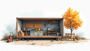 A versatile workshop container set in an outdoor environment